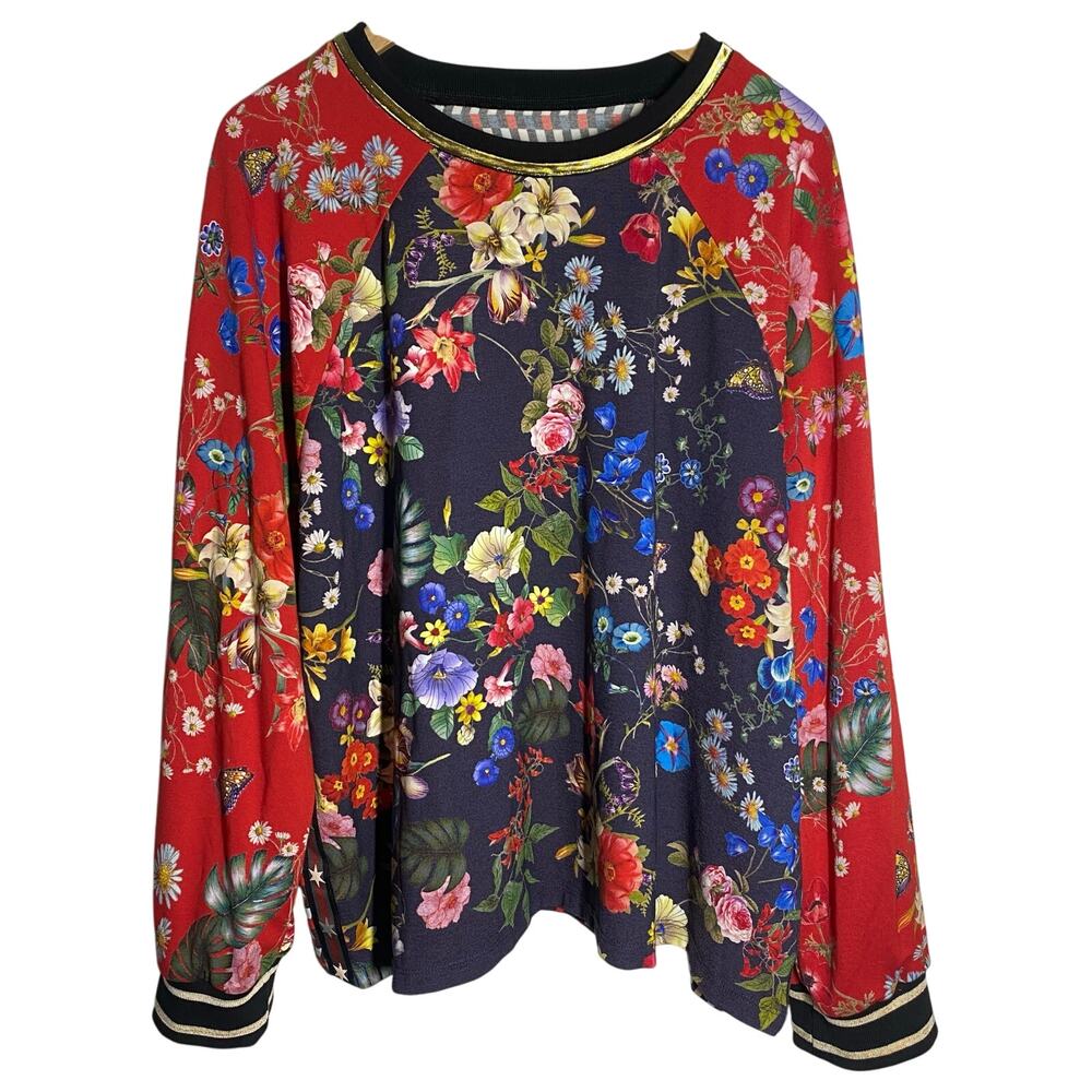 Johnny Was Floral Crew Neck Sweater - Red and Blue